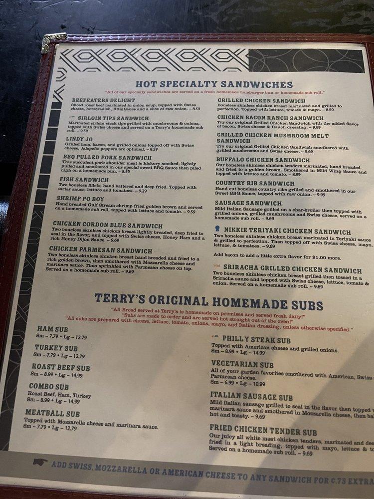 Menu at Terry's Place pub & bar, Ocala
