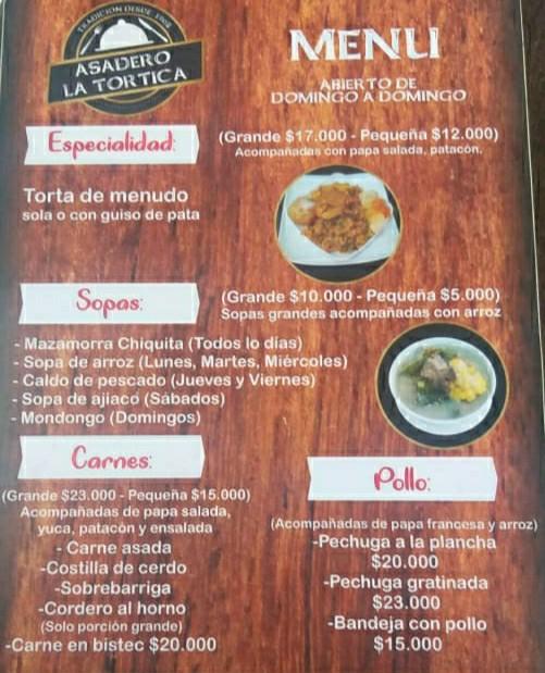 Menu At Asadero La Tortica Restaurant Bogot