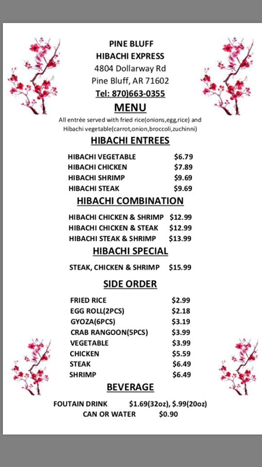Menu at Pine bluff hibachi express steakhouse, Pine Bluff
