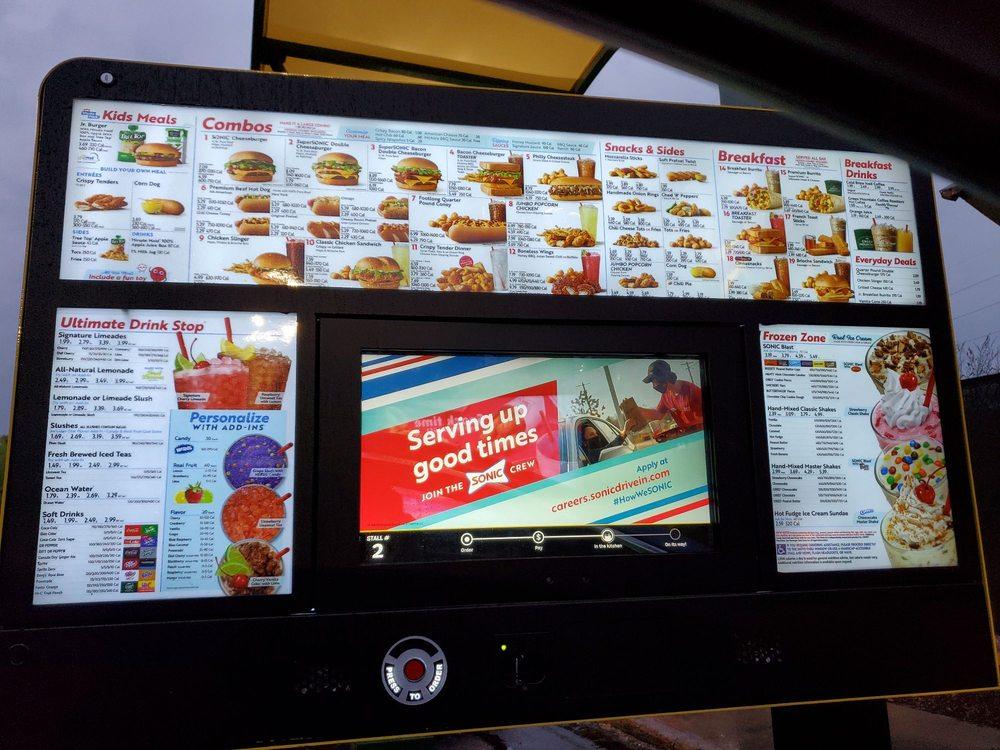 Menu at Sonic DriveIn fast food, Manassas