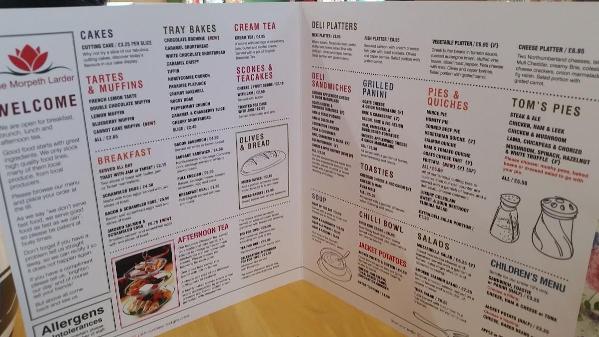 Menu at The Morpeth Larder cafe, Morpeth