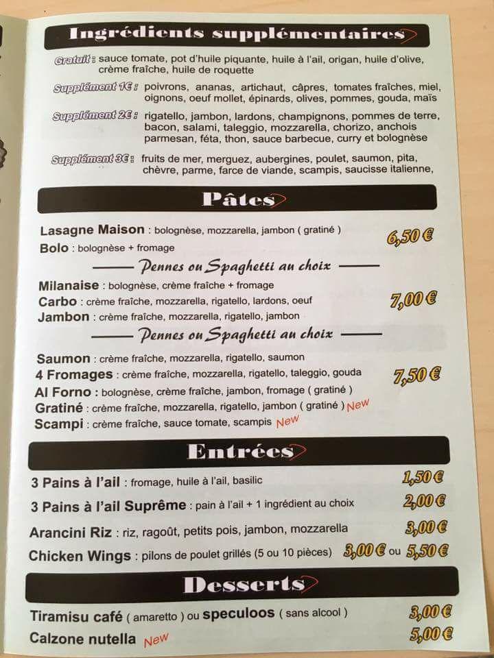 Menu au Love Pizza,