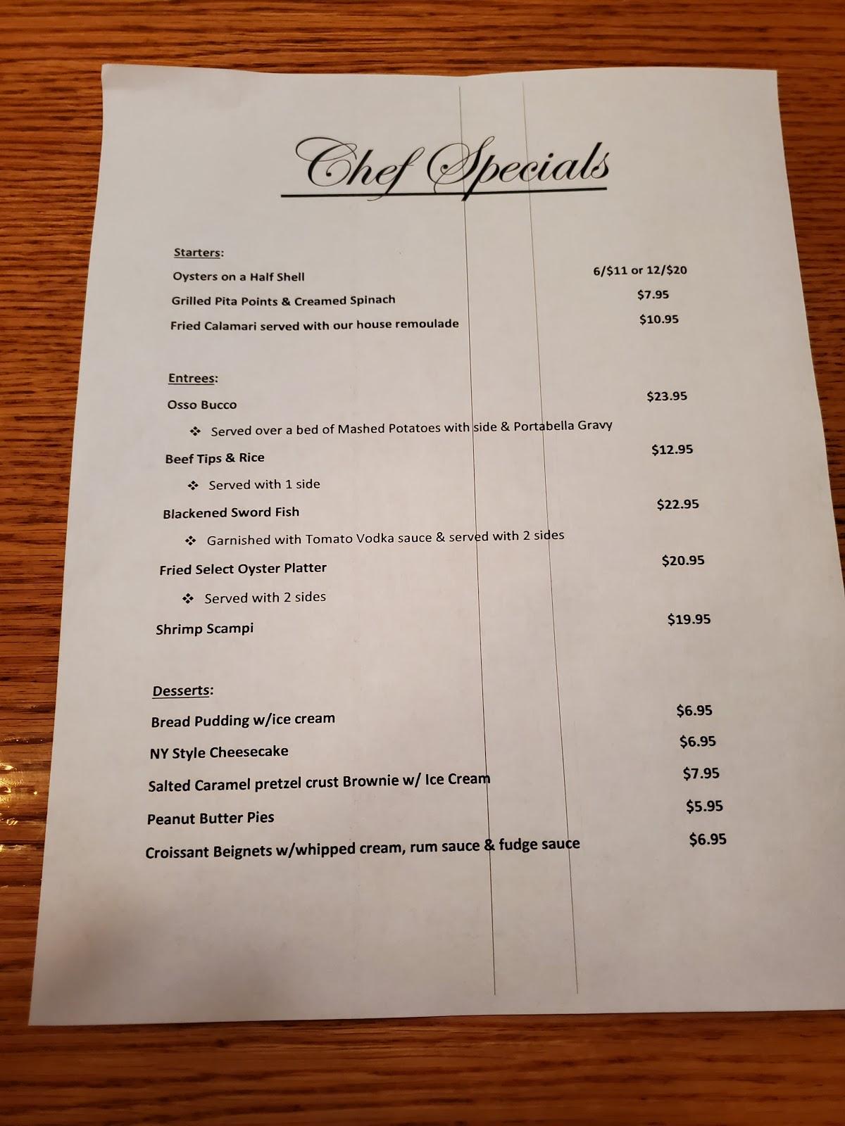 Menu at Harris’s Steak & Seafood steakhouse, Brunswick