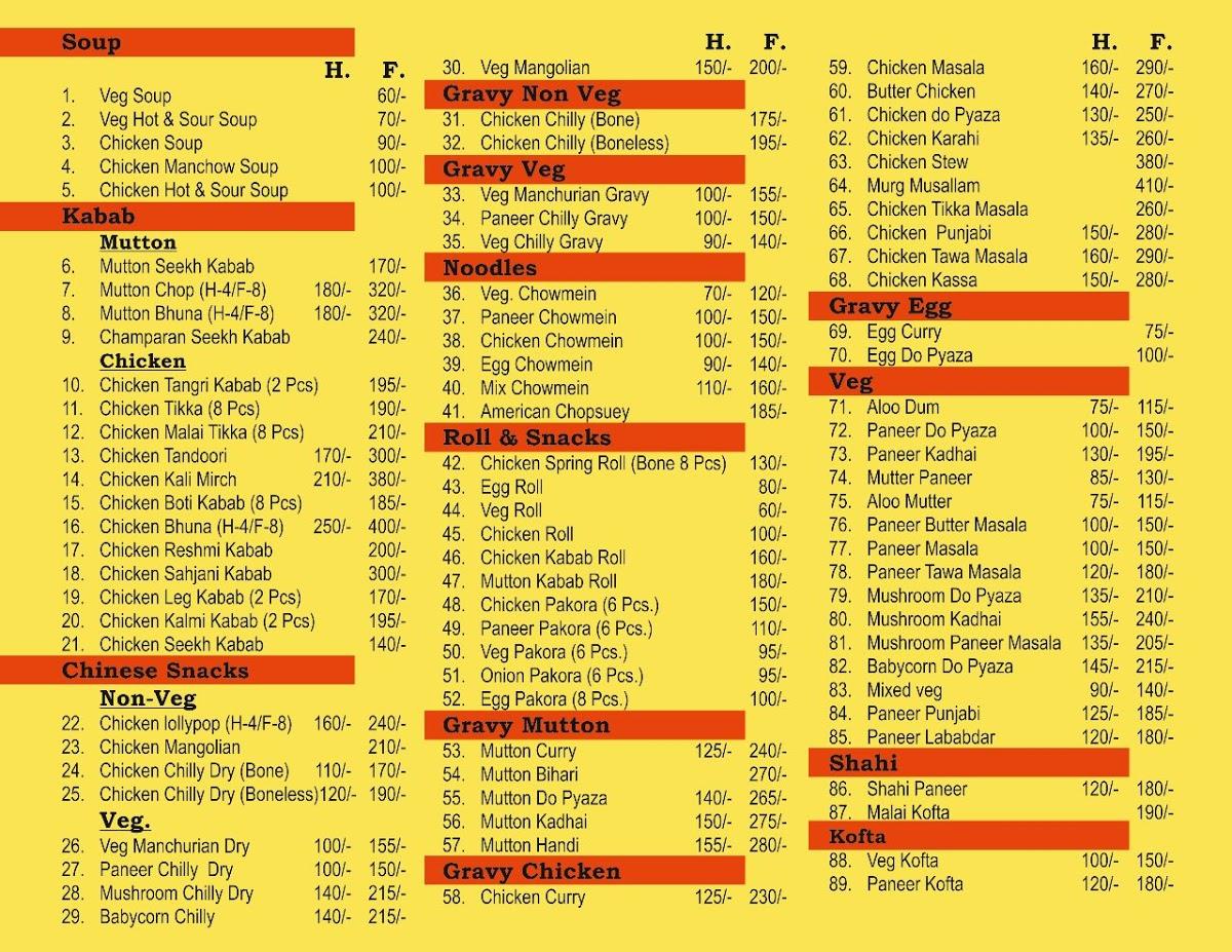 Kitchen Tandoori menu