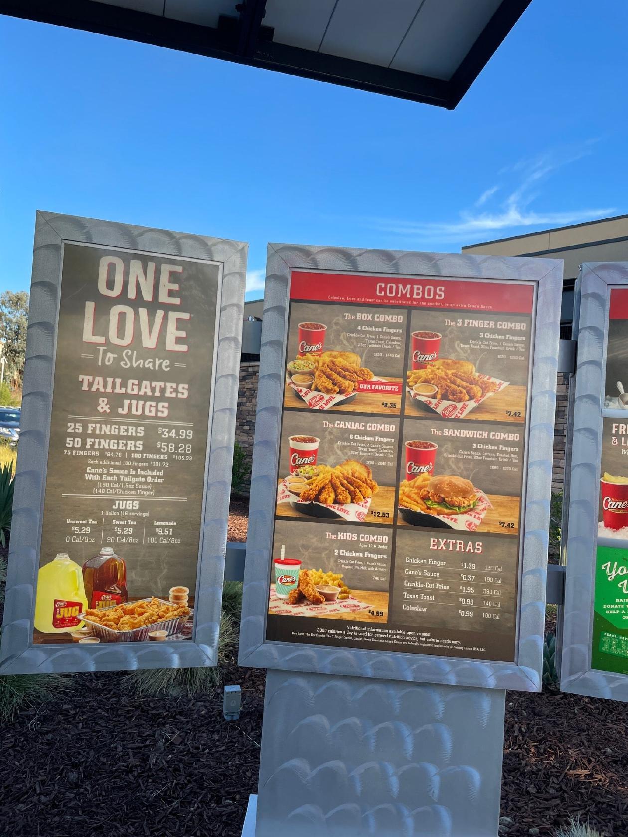 Menu at Raising Cane's Chicken Fingers fast food, Temecula