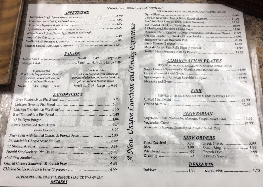 Menu at Grecian Cafe, Spring Valley