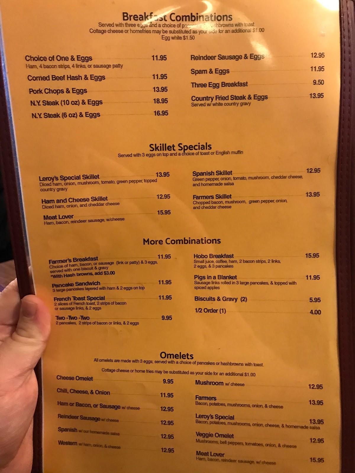 Menu at Leroy's Family Restaurant, Anchorage