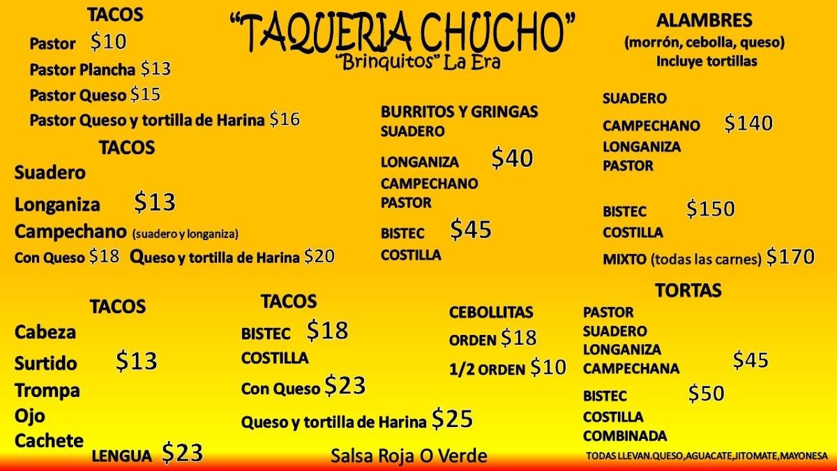 Menu at Taqueria chucho restaurant, Mexico City