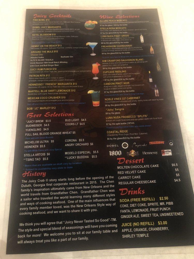 Menu at The Juicy Crab Midtown Atlanta restaurant, Atlanta, Howell Mill