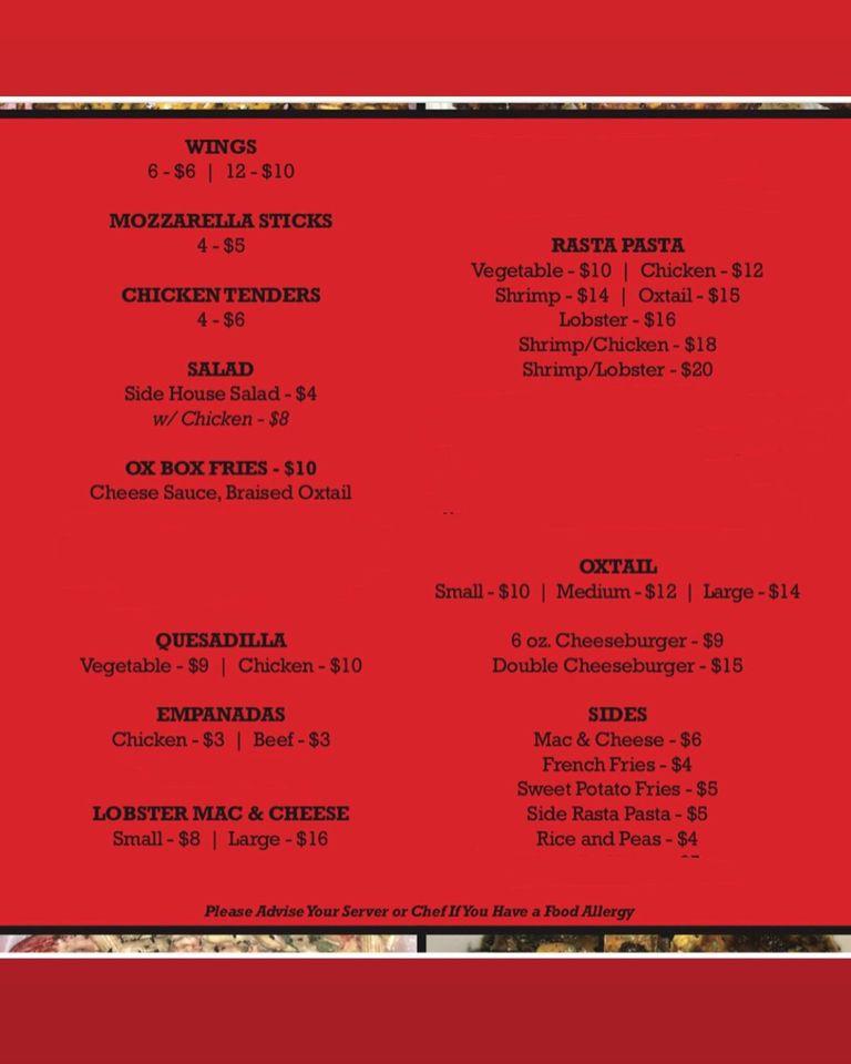 Menu at The Ox Box Kitchen restaurant, Mount Vernon