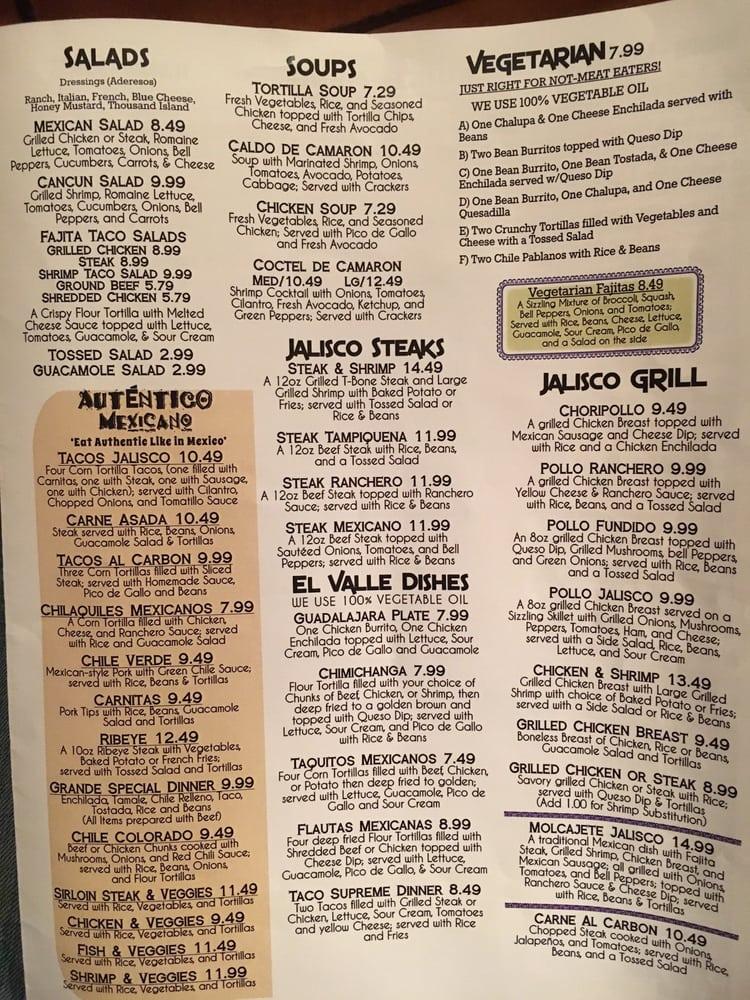Menu at Casa Jalisco Mexican Restaurant, Hattiesburg