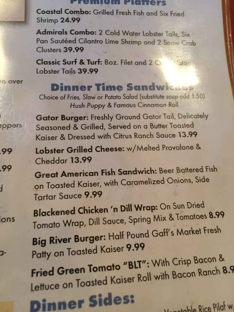 Menu at Aunt Catfish's On the River restaurant, Port Orange