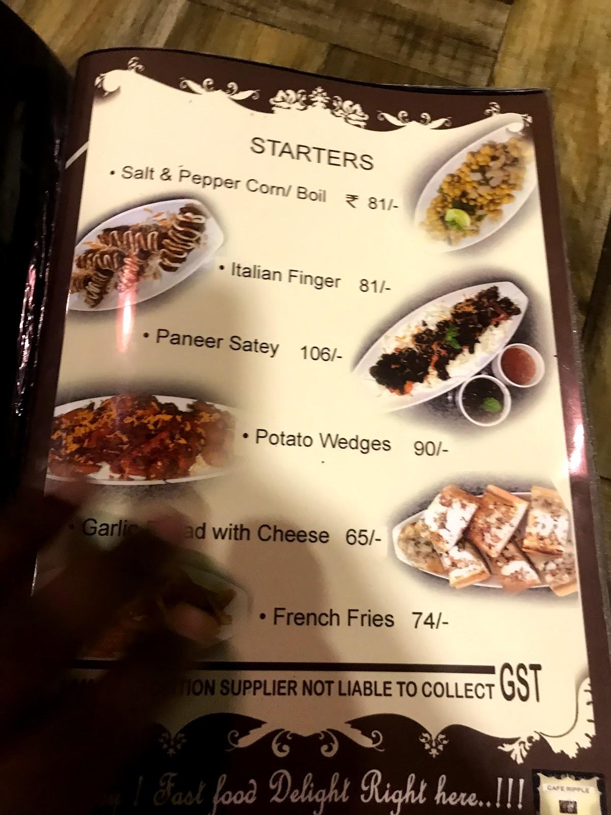 Cafe Ripple Kadur menu