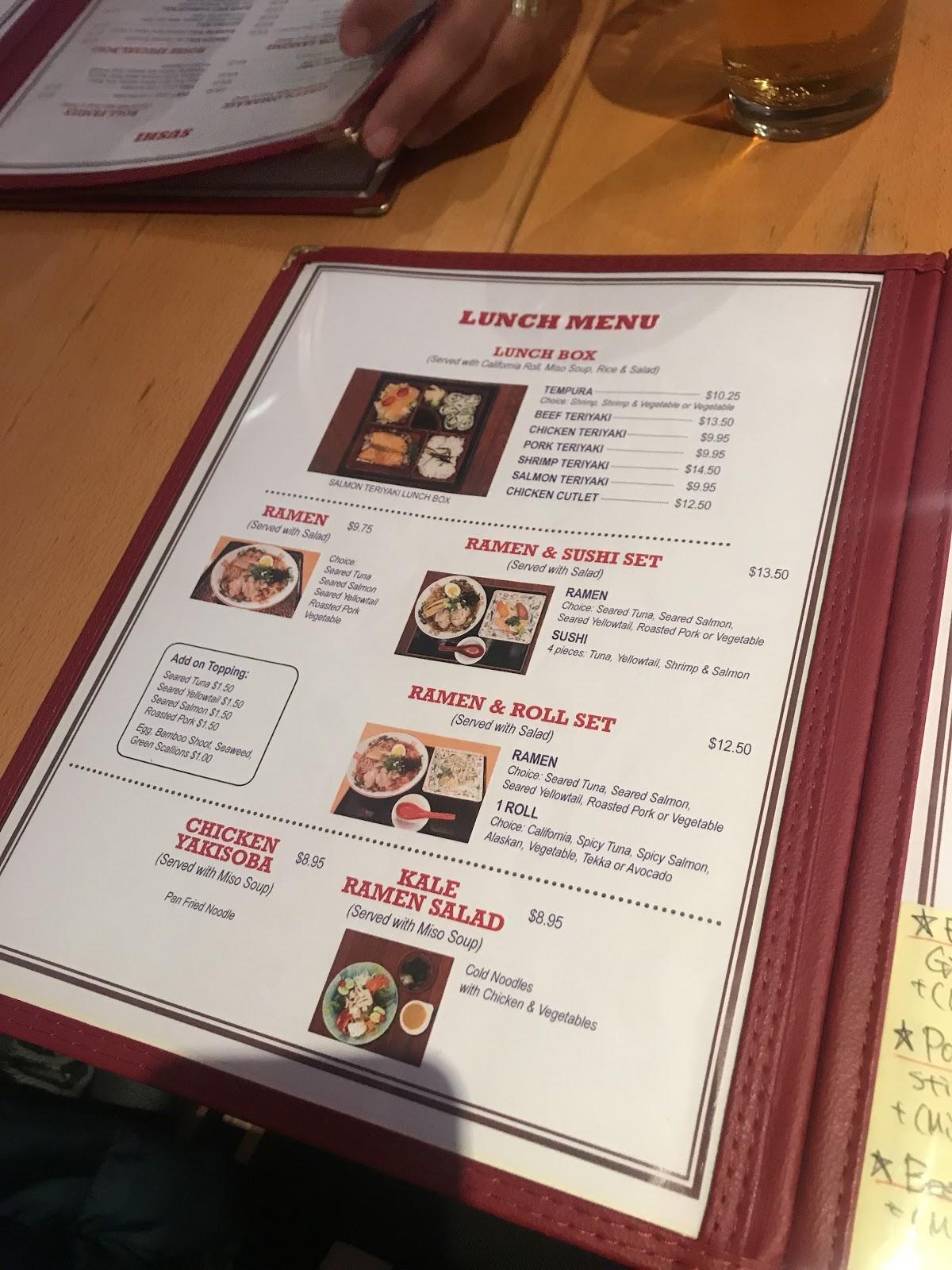 Carta del restaurante Suzuki Shokudo, Nueva York, 38-01 31st St