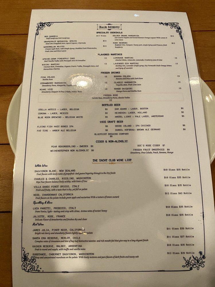 yacht club edgewater menu