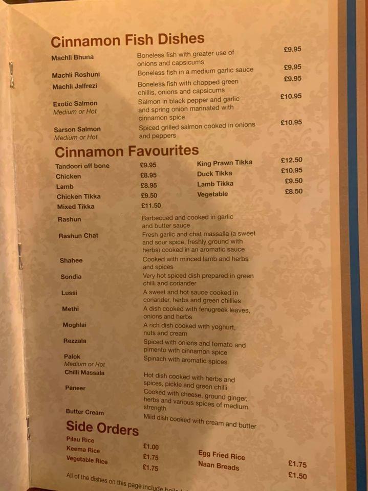 Menu at Gulshan One restaurant, Standish