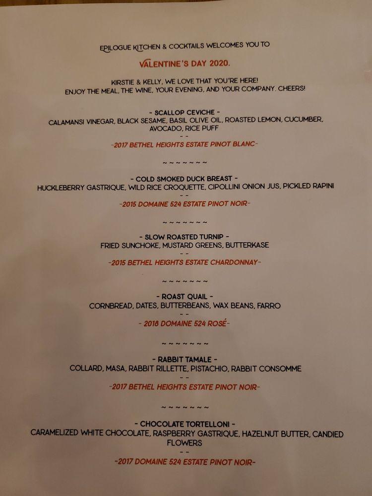 Menu at Epilogue Kitchen and Cocktails pub & bar, Salem