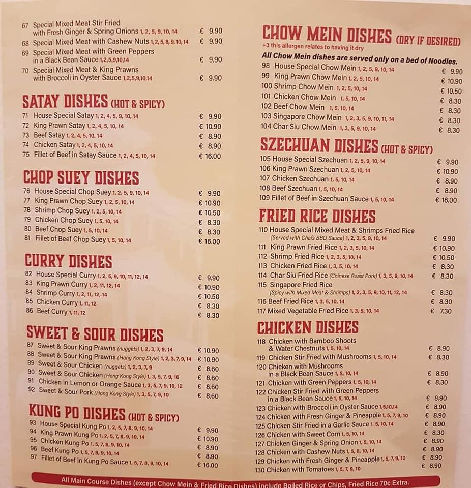 Menu at Ho Kee Chinese Restaurant, Bandon