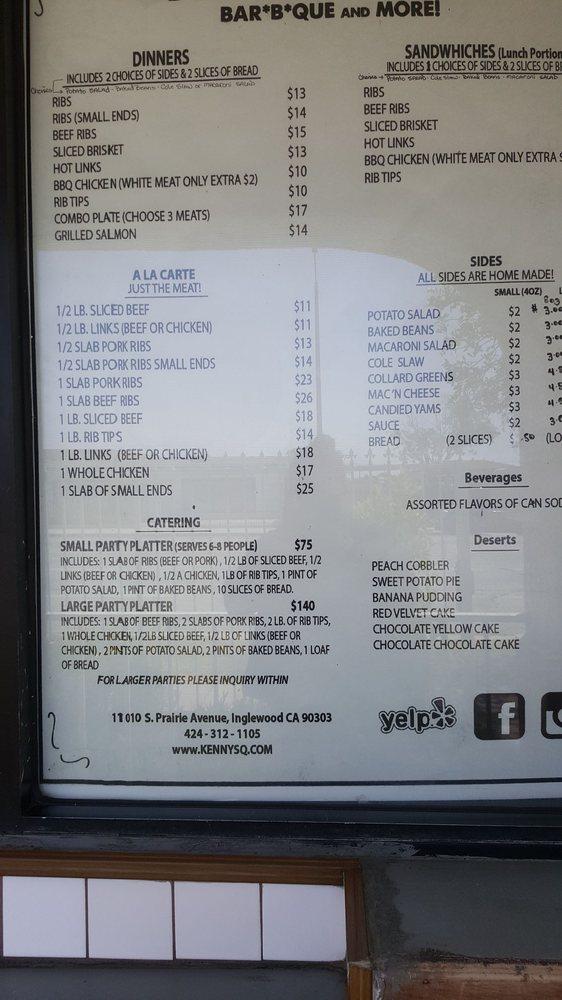 Menu At Kenny's Q Bar-B-Q, Inglewood