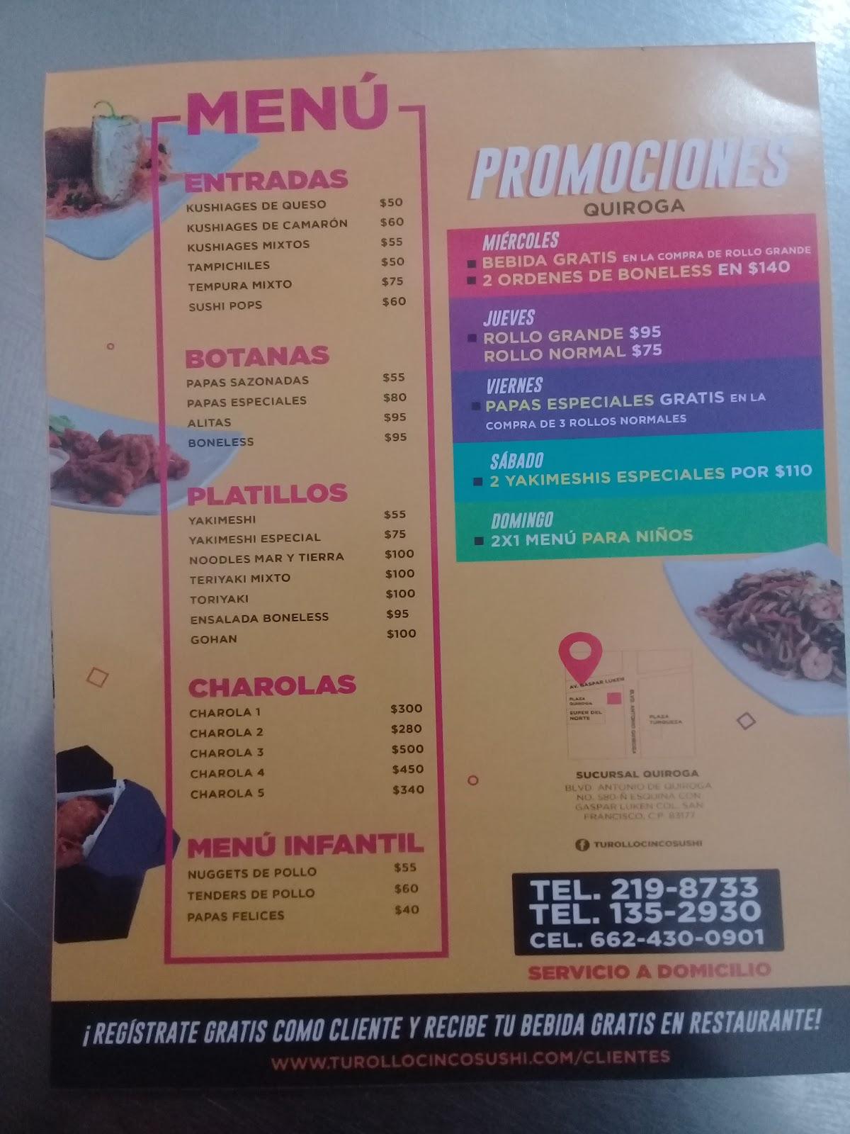 Menu at Tu Rollo Cinco Sushi restaurant, Hermosillo, Av Gaspar Luken ...