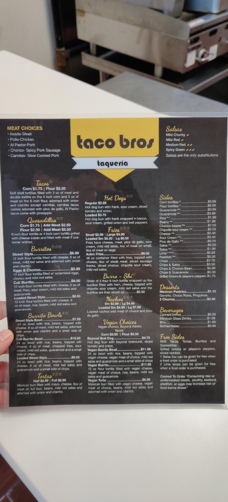 Menu at taco bros restaurant, Wyandotte