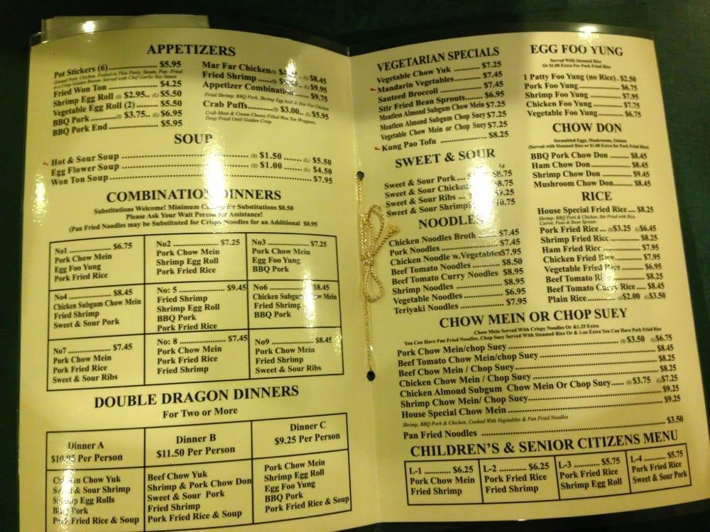 Menu at Double Dragon restaurant, Sandy