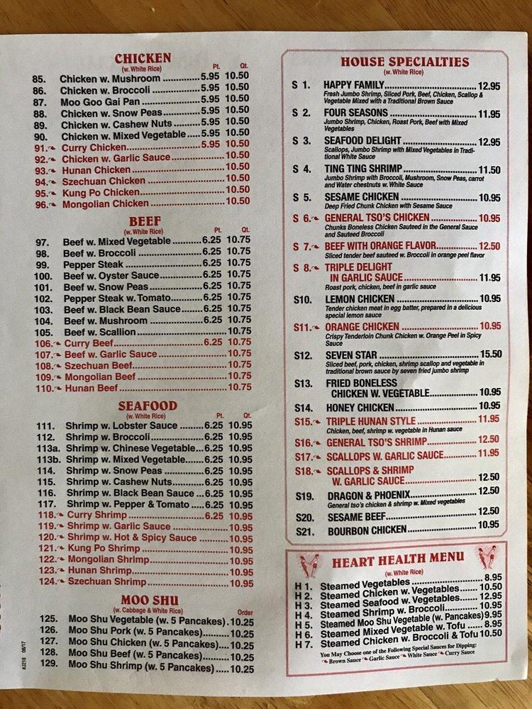 Menu at Jackie's Chinese Restaurant, Marco Island