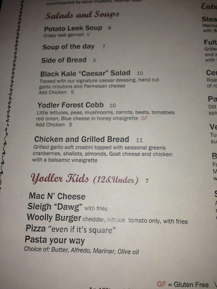Menu at The Yodler Restaurant & Bar, Mammoth Lakes, Minaret Rd 2120