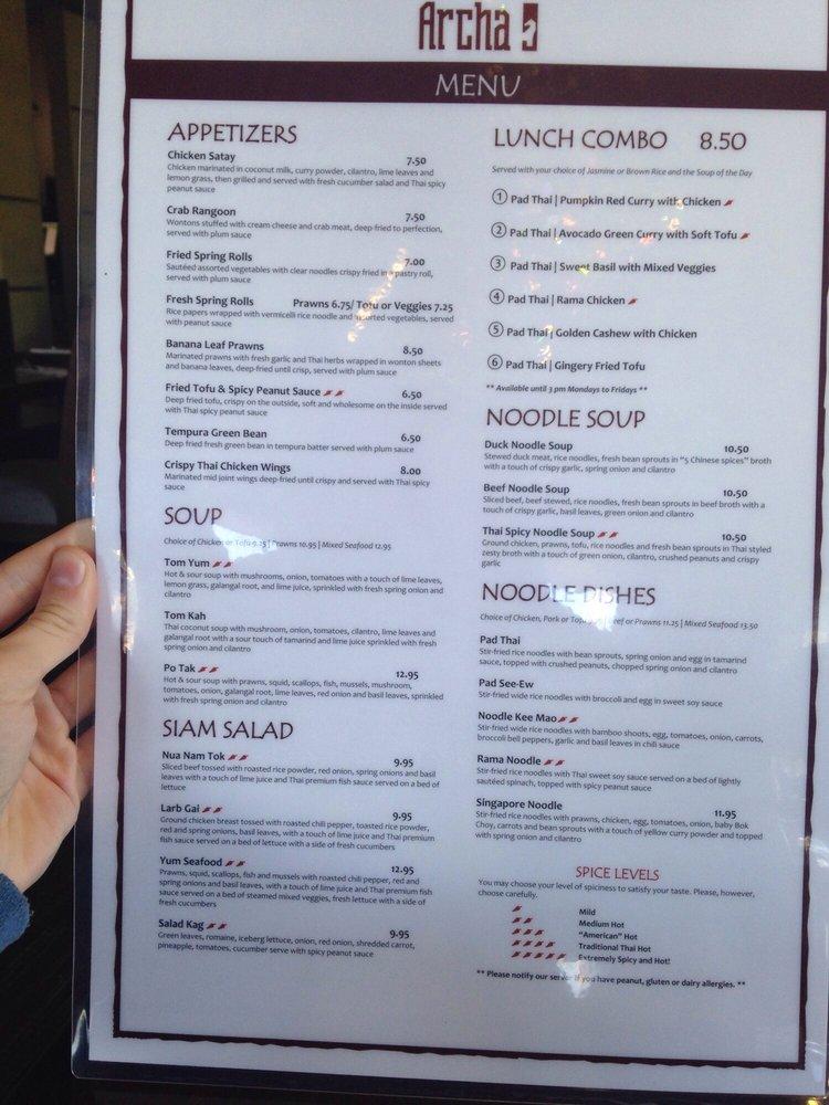 Carta del restaurante Archa Nine Thai Kitchen Old Todds Road, Lexington