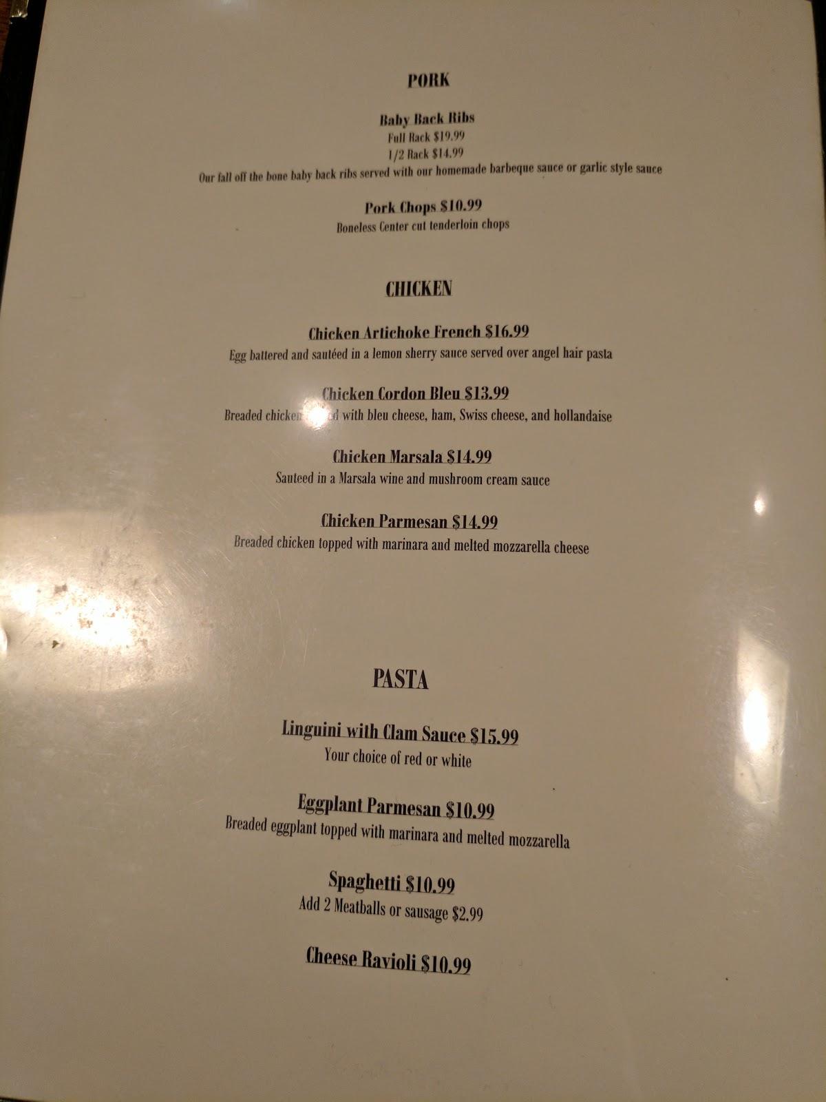 Menu at Caryville Inn restaurant, Oakfield