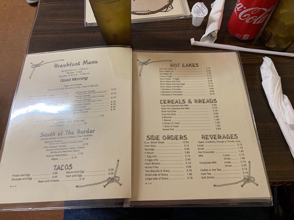 Menu at Hill Country Cafe, Kerrville