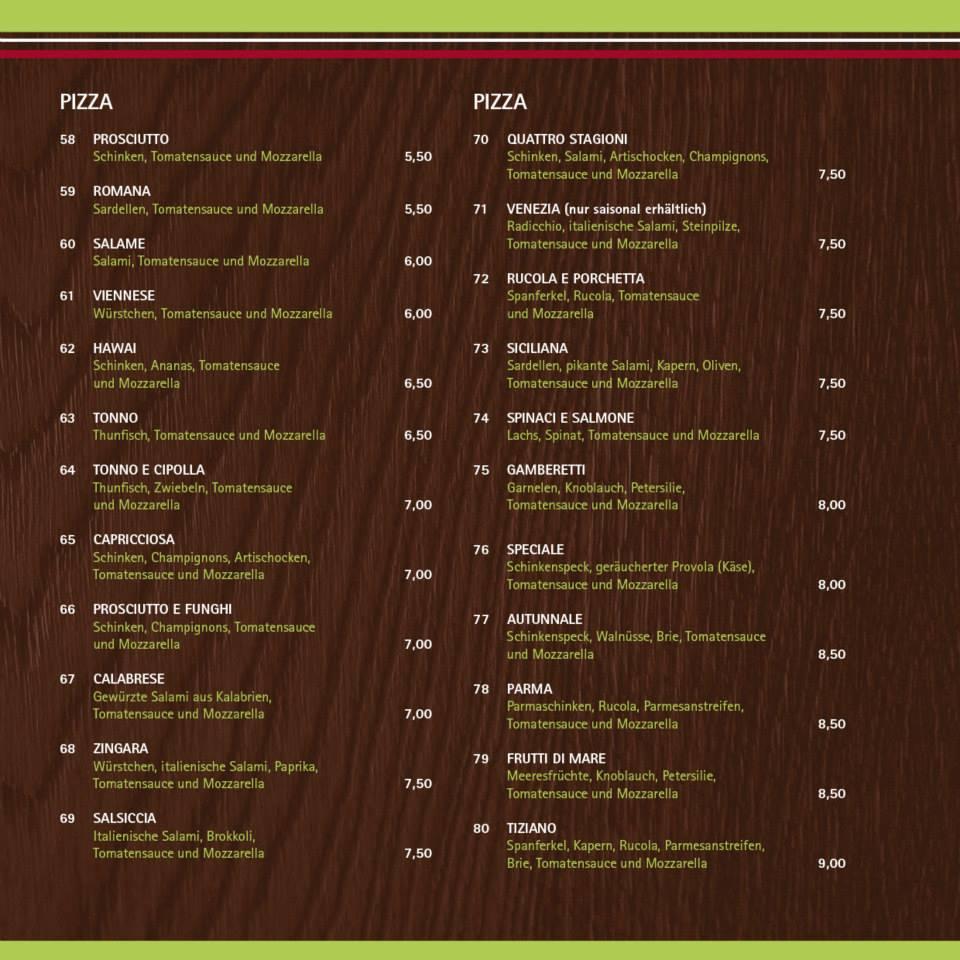 Menu at Tiziano Ristorante & Pizzeria, Bremen