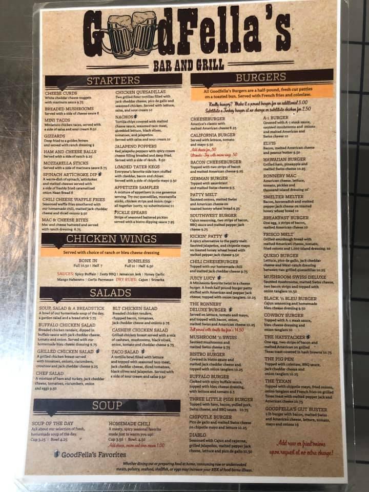 Menu at Goodfella's Bar & Grill, Foley