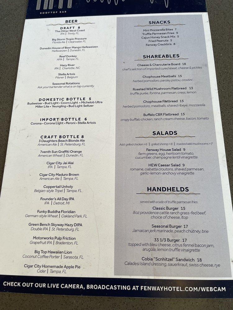 Menu at HiFi Rooftop Bar, Dunedin
