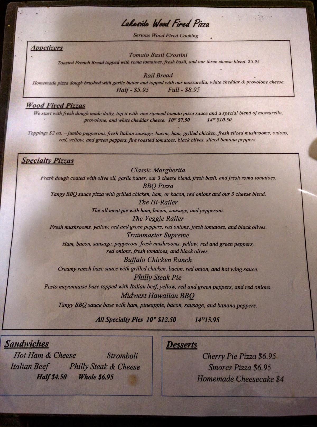 Menu at Lakeside Wood Fire Pizza pizzeria, North Vernon, IN3