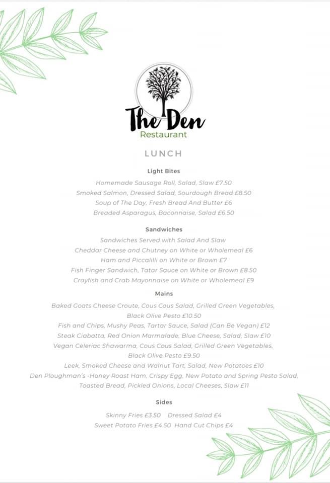 Menu at The Den Restaurant, Hereford, 16 Bridge St