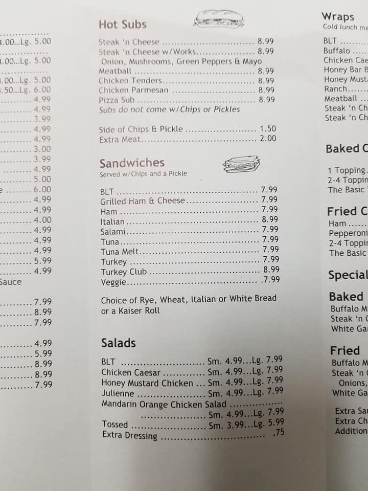 Menu at Rosario's Deli pizzeria, Massena