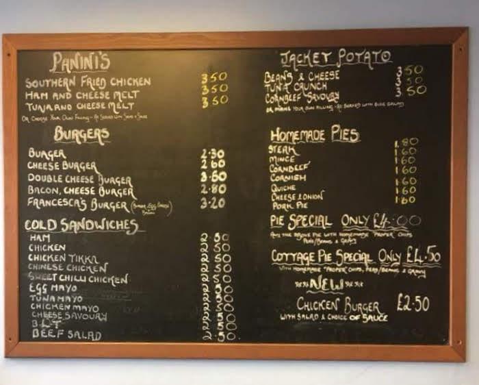 Menu at Francesca's, Stanley