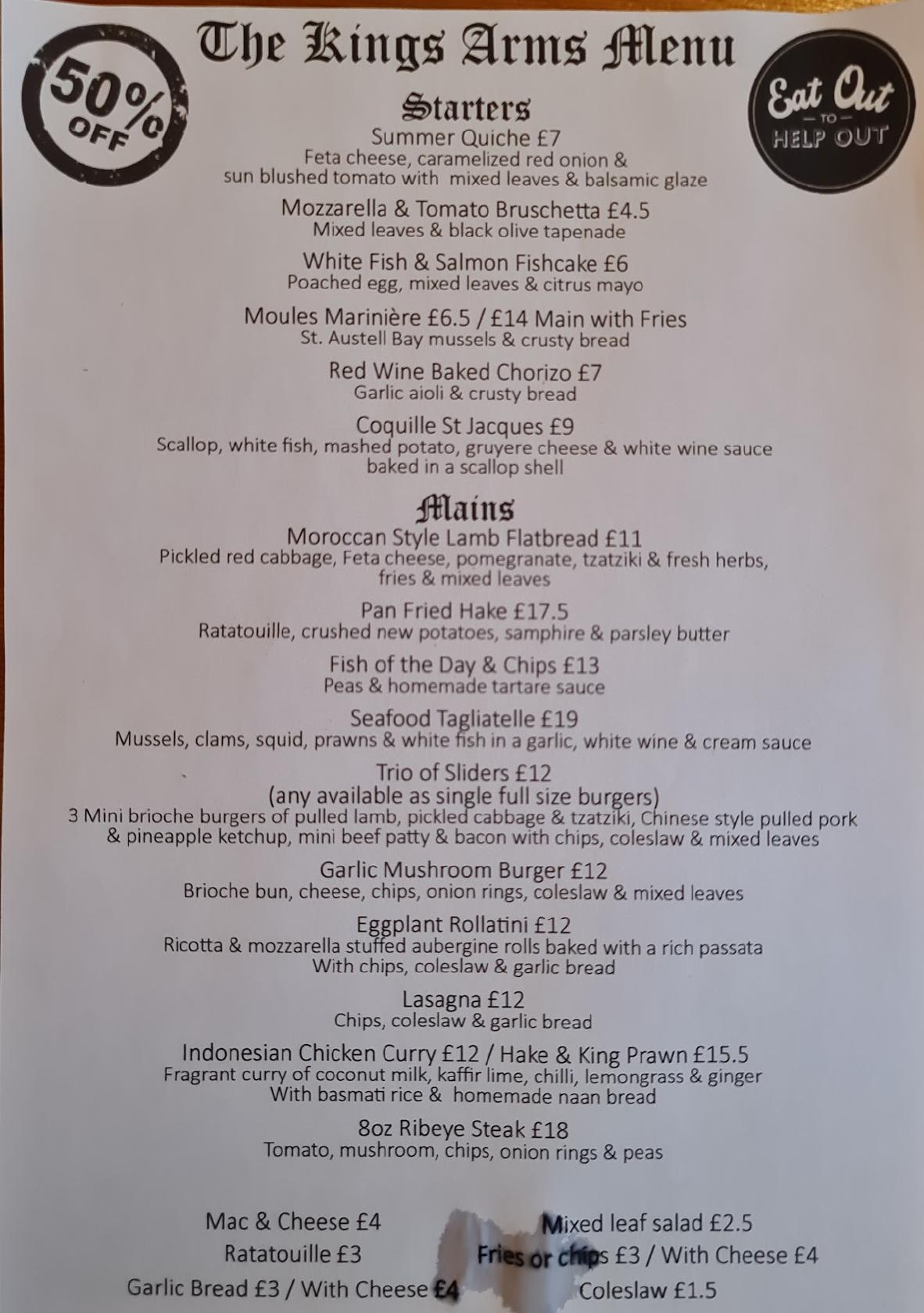 Menu at Kings Arms Inn East Stour pub & bar, Gillingham, Common Ln