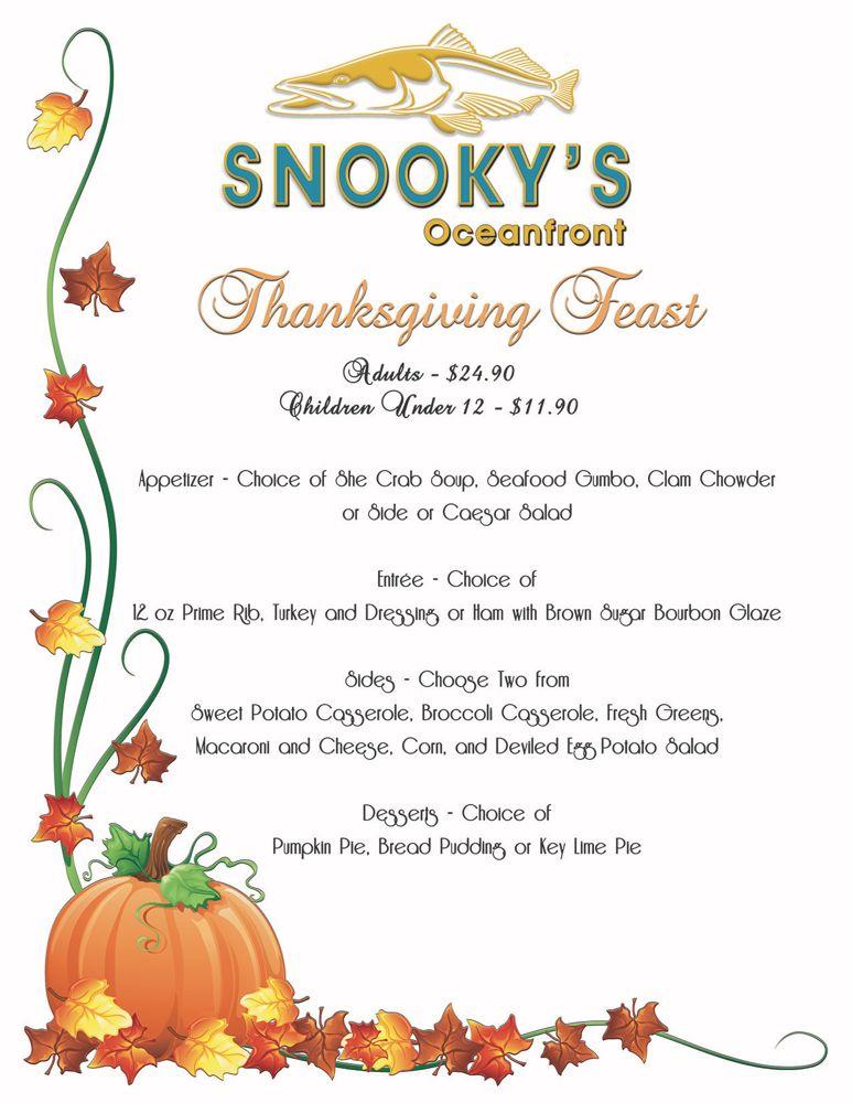 Menu at Snooky's Oceanfront pub & bar, North Myrtle Beach