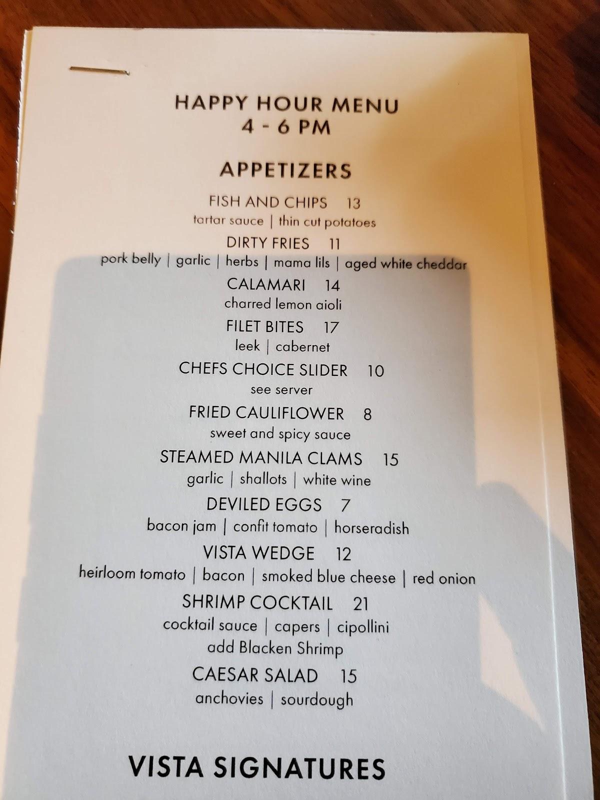 Menu at Vista Prime Steaks & Seafood steakhouse, Snoqualmie