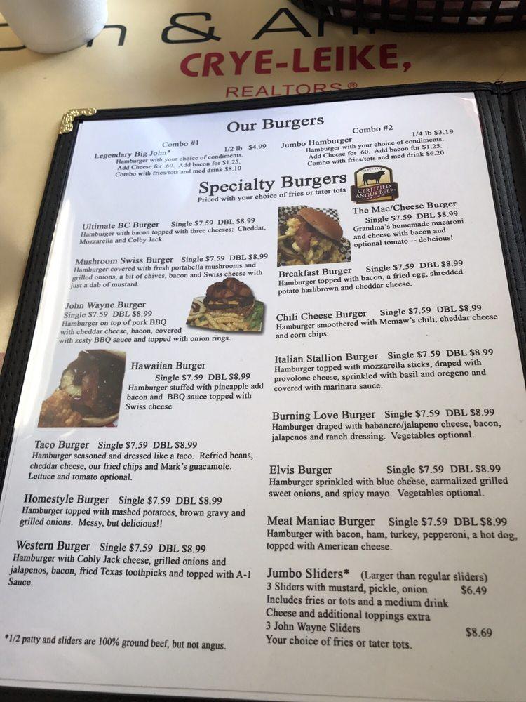 Menu at Tacker's Shake Shack restaurant, Marion