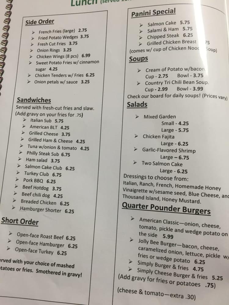 Menu at Wilma's Diner restaurant, Fort Ashby, Frankfort Hwy