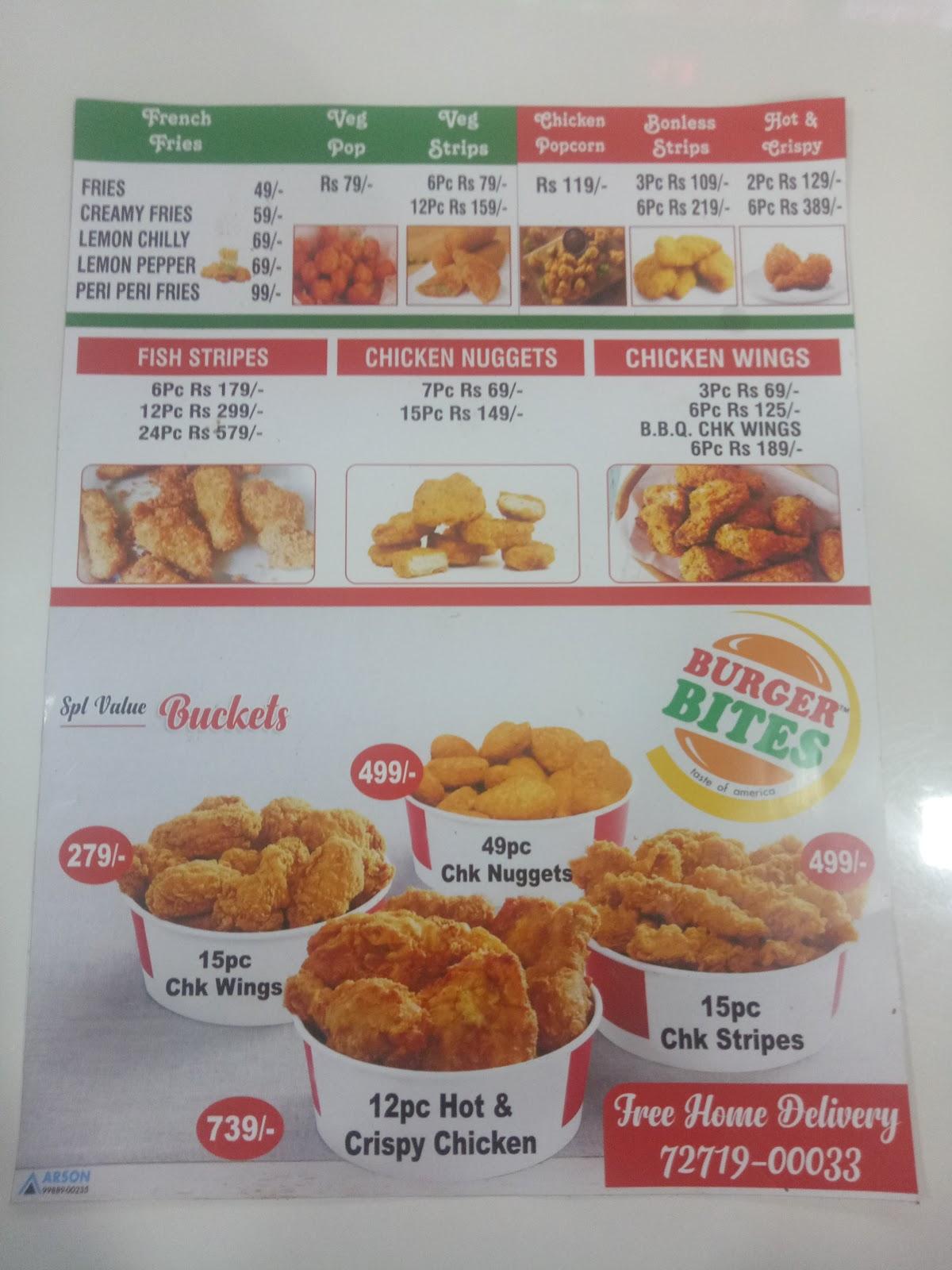 Menu at Burger's Bites, Kot Kapura