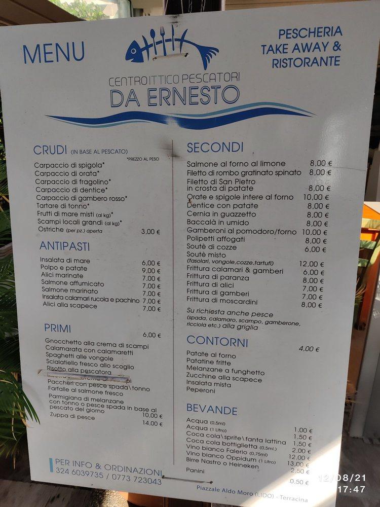 Speisekarte von Centro Ittico da Ernesto Terracina restaurant, Terracina