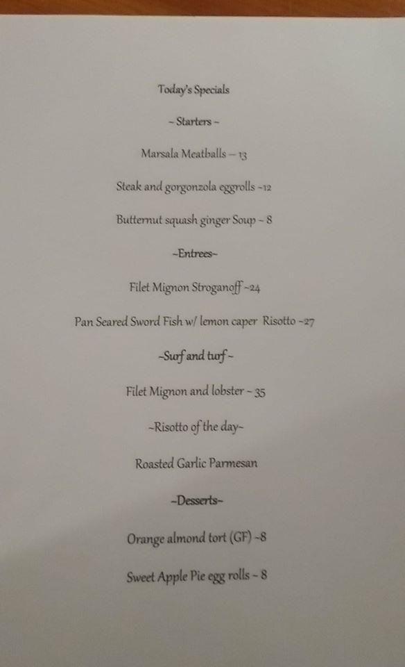 Menu at Salt Bistro and the Vermont Catering Company BBQ, Saint