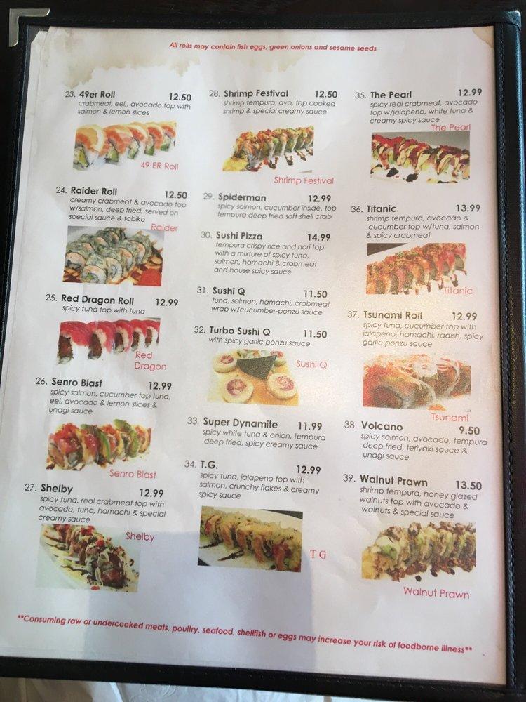 Menu at Senro Sushi restaurant, San Ramon