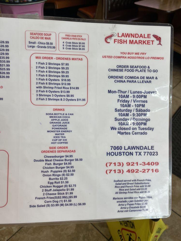 Menu at Lawndale Fish Market restaurant, Houston