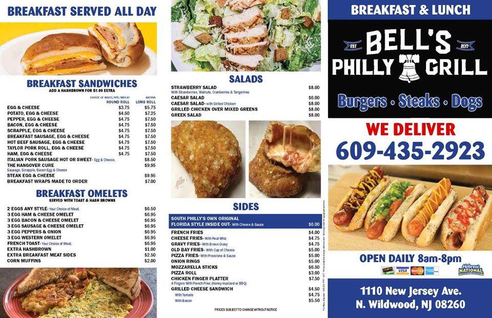 Menu at Bell's Philly Grill restaurant, North Wildwood