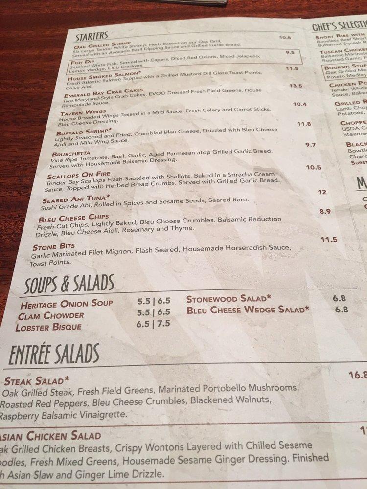Menu at Stonewood Grill & Tavern steakhouse, Jacksonville, Baymeadows Rd 3